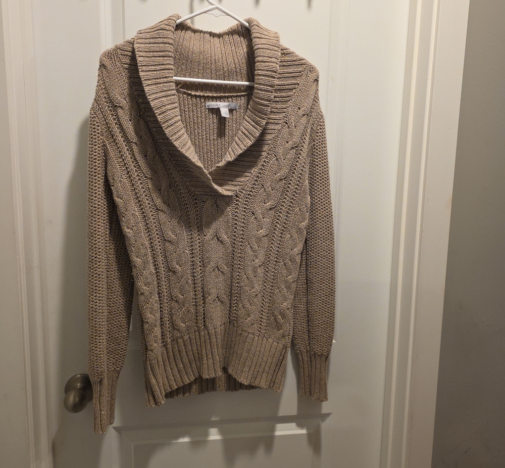 Old Navy Taupe Cable Knit Shawl Collar Sweater